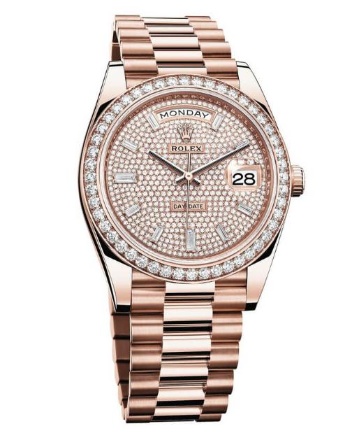 The luxury fake Rolex Day-Date 40 228345RBR watches are made from everose gold.