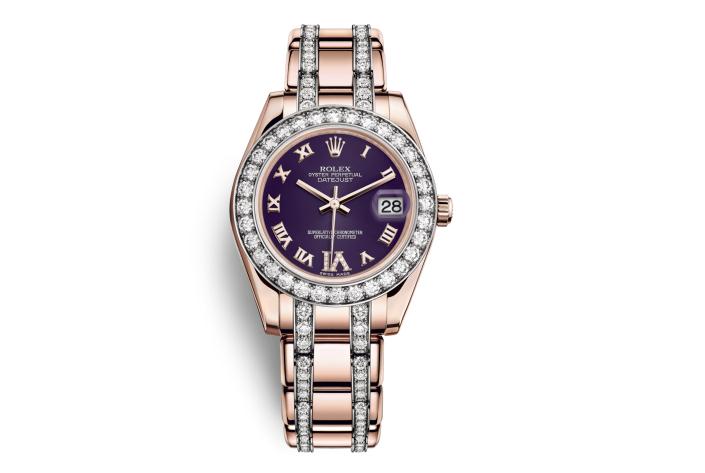 The superb fake Rolex Pearlmaster 34 81285 watches are made from everose gold.