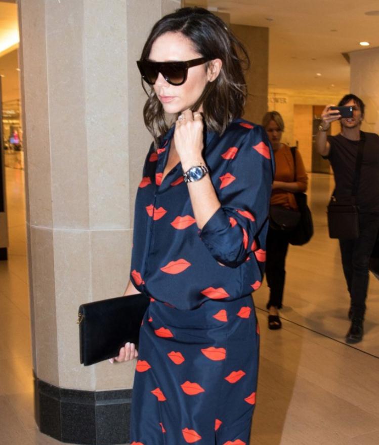 Victoria Beckham wears the blue dial watch fake Rolex Oyster Perpetual 116000.